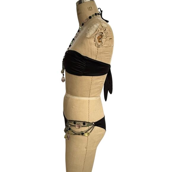 Beach Bunny Black Bikini Set Dangling Pastel Jewels Chain Halter Top L Bottoms M - Picture 3 of 13